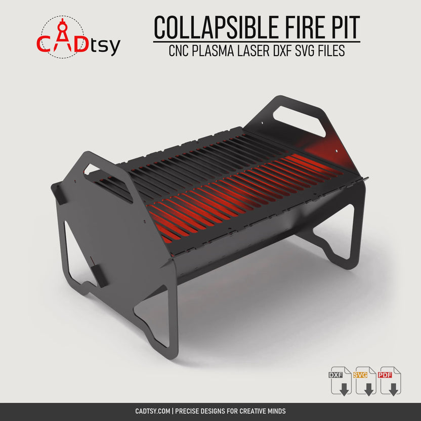 Rotating view of the assembled collapsible fire pit with removable slotted grill grate