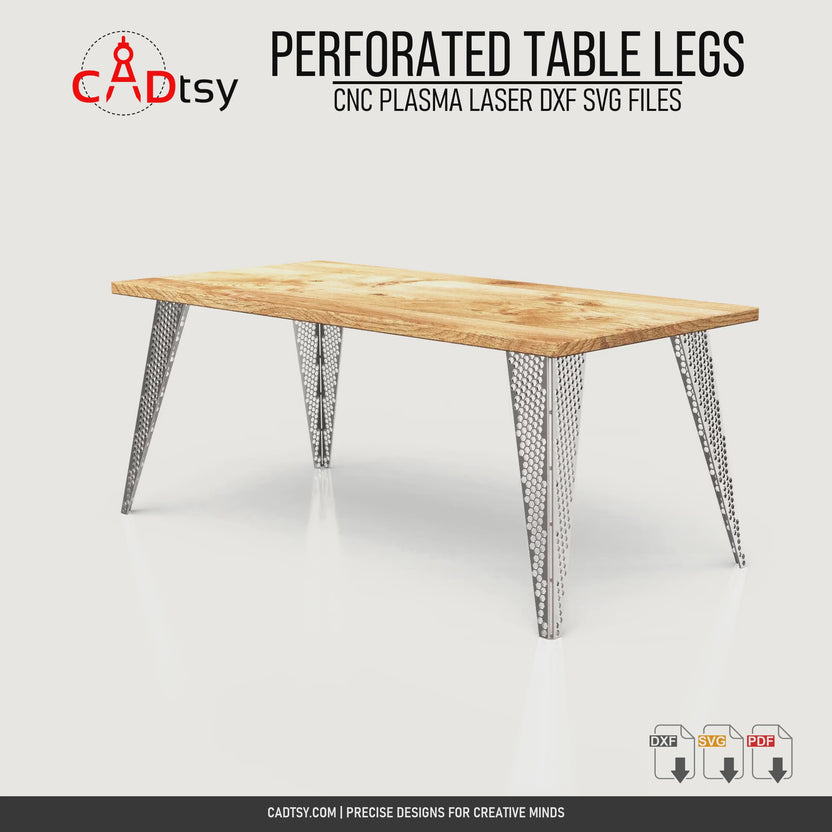 Rotating view of a table assembled with hex perforated sheet-metal legs