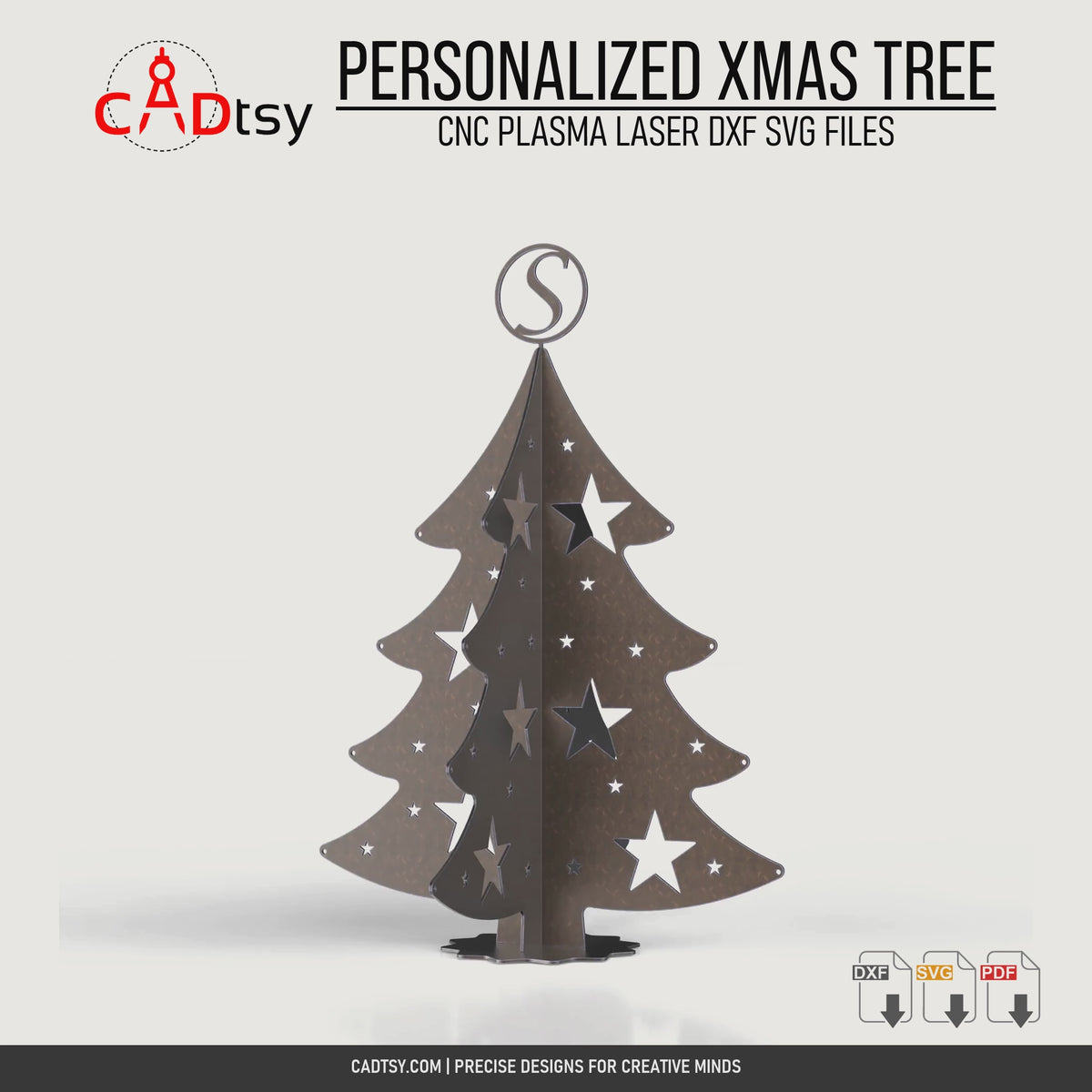 Rotating view of the assembled personalized metal Christmas tree