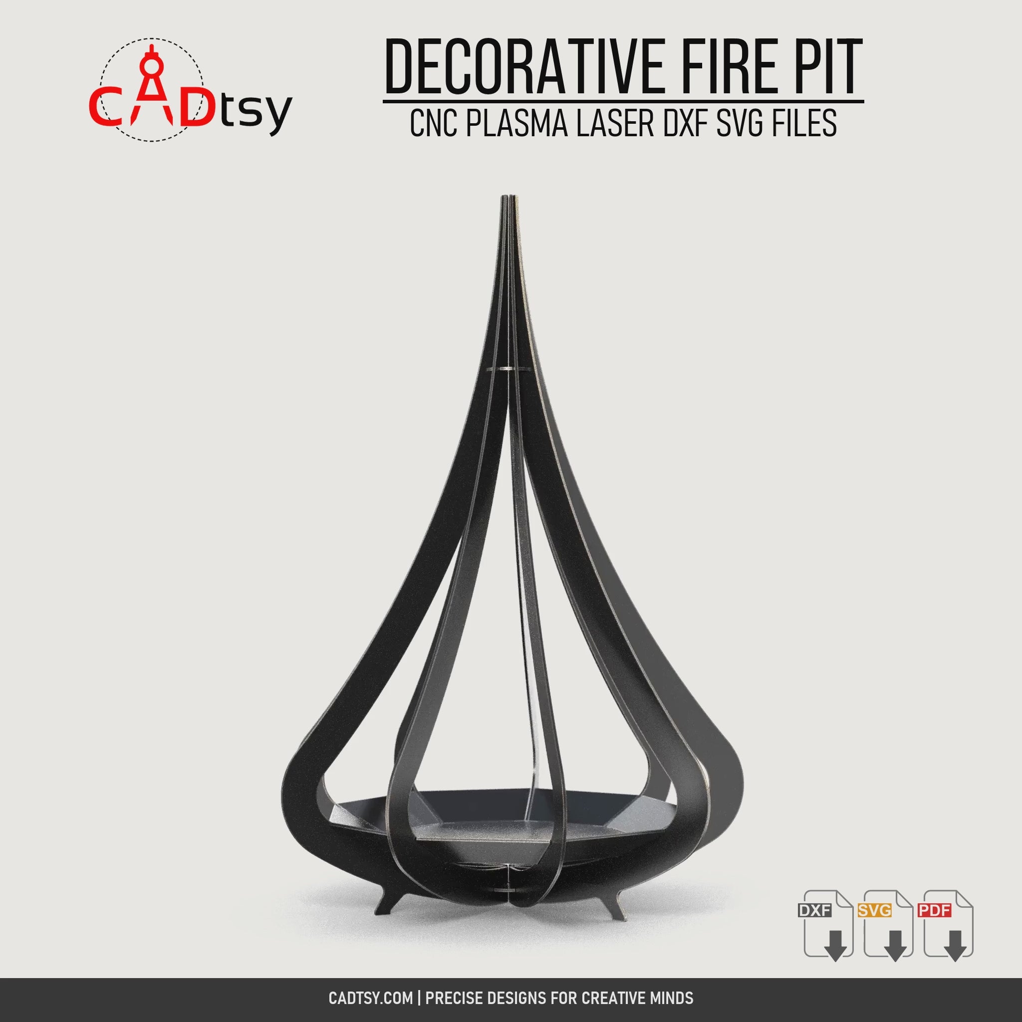 Rotating view of the teardrop-style decorative metal fire pit