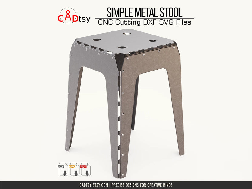 Riveted industrial metal stool assembled from CNC plasma DXF and SVG cutting files
