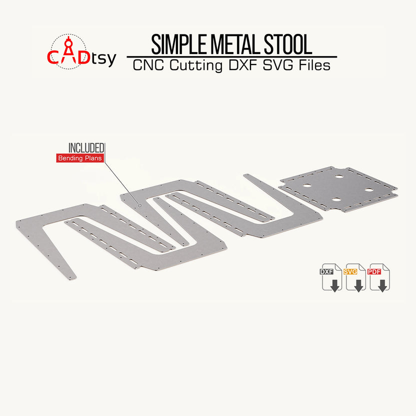 Complete CNC-ready flat pattern parts for the riveted sheet metal stool