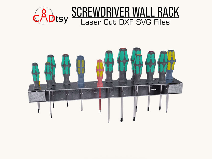 Wall mounted screwdriver rack filled with hand tools