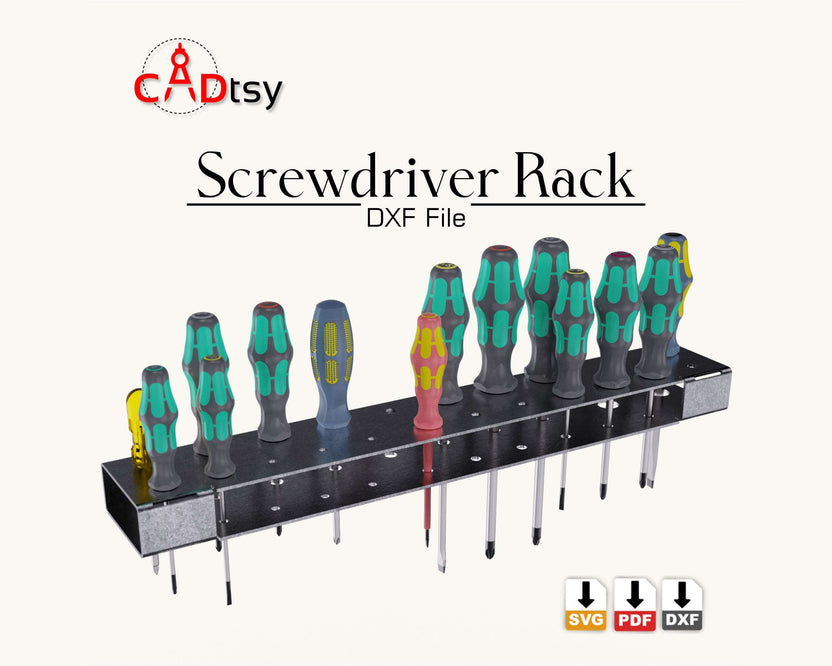 Screwdriver wall rack holding mixed screwdriver set