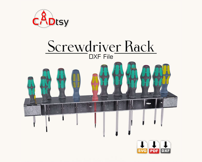Front view of screwdriver rack with full tool set