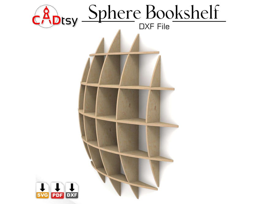 Empty sphere bookshelf render showing curved side profile