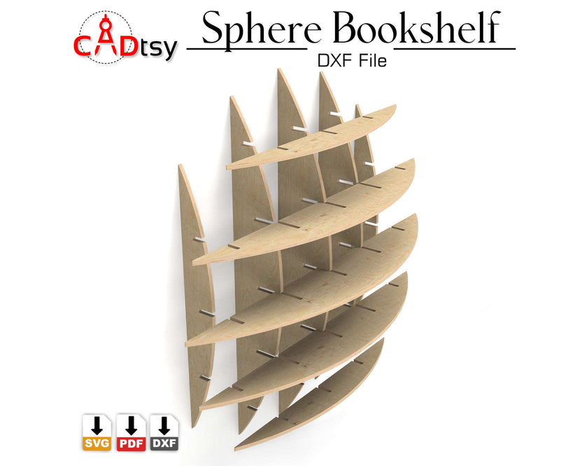 Unfinished sphere bookshelf assembly shown from side angle