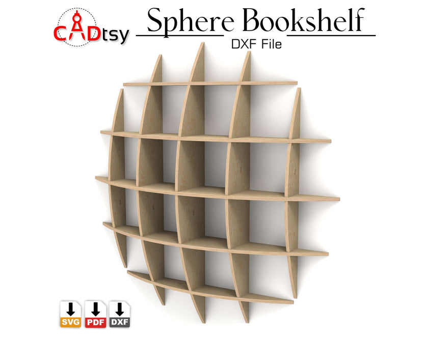 Empty sphere wall shelf showing curved outer ribs and square cubbies