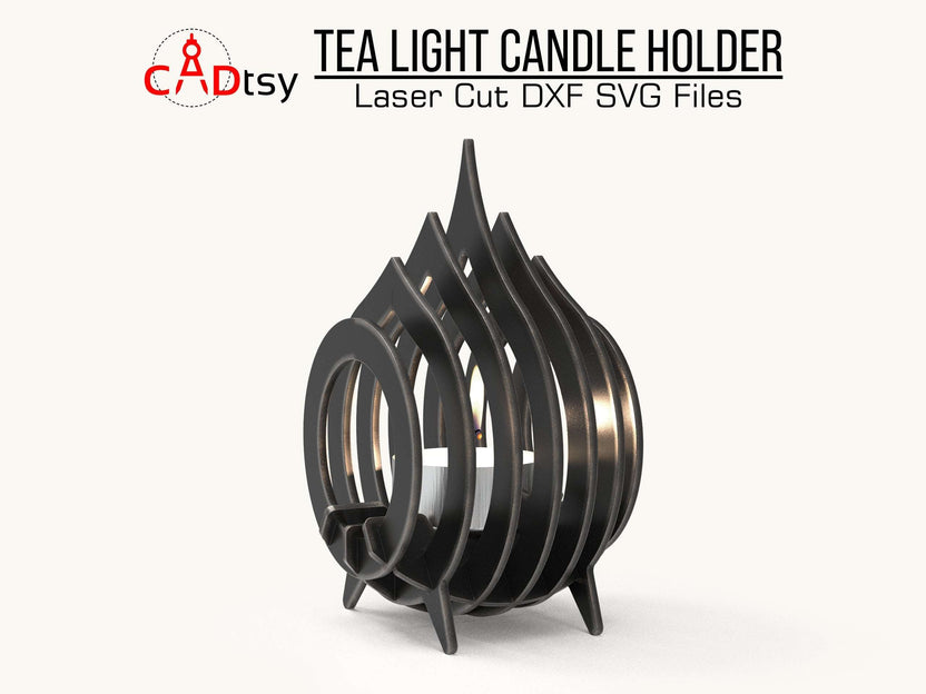 Black steampunk tea light candle holder with layered flame shape