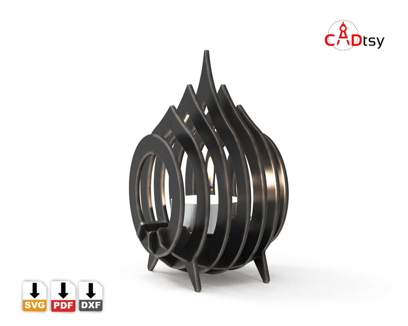 Black layered tea light holder shown from front angle