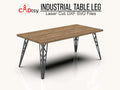 A single, Eiffel-style metal table leg, made from a dxf file, shown ready to be attached to a custom dining table or desk.