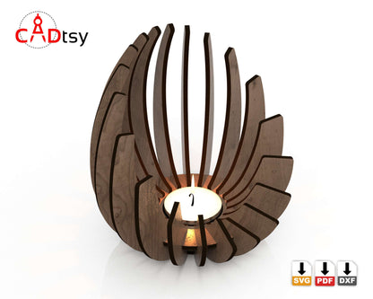 Tea Light Candle Holder. Laser cut wooden brown plywood candlestick Lamp. ball shaped decor for cozy home interior