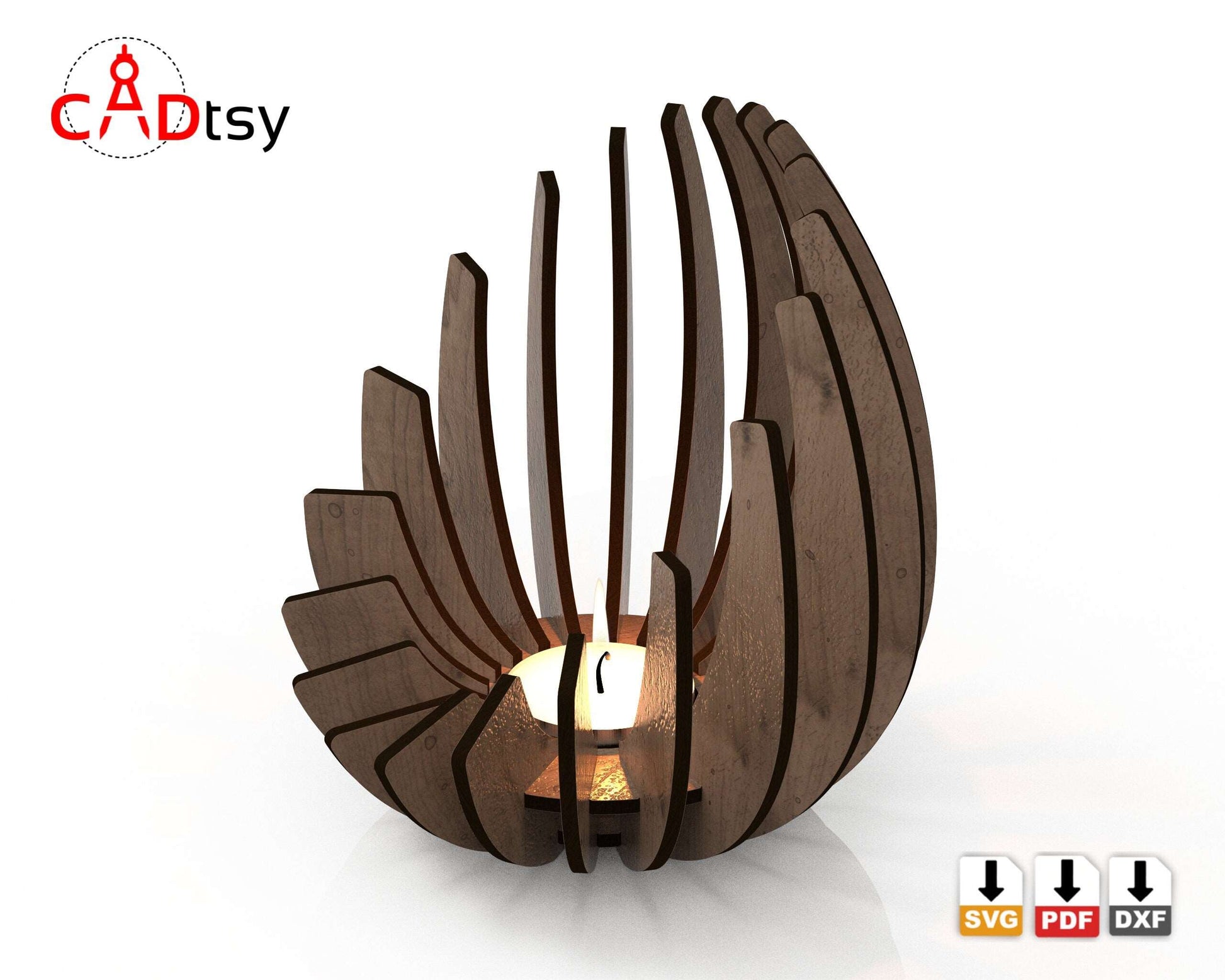 Tea Light Candle Holder. Laser cut wooden brown plywood candlestick Lamp. ball shaped decor for cozy home interior