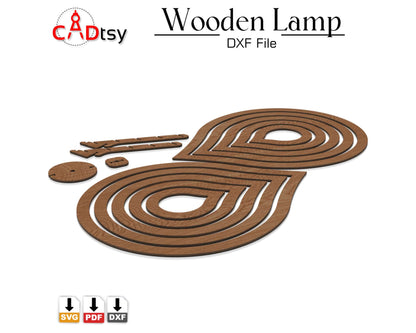 Wooden Lamp SVG DXF Cut Files, Water Drop Shaped Shade Laser Cut Vector Pattern Glowforge Xtool