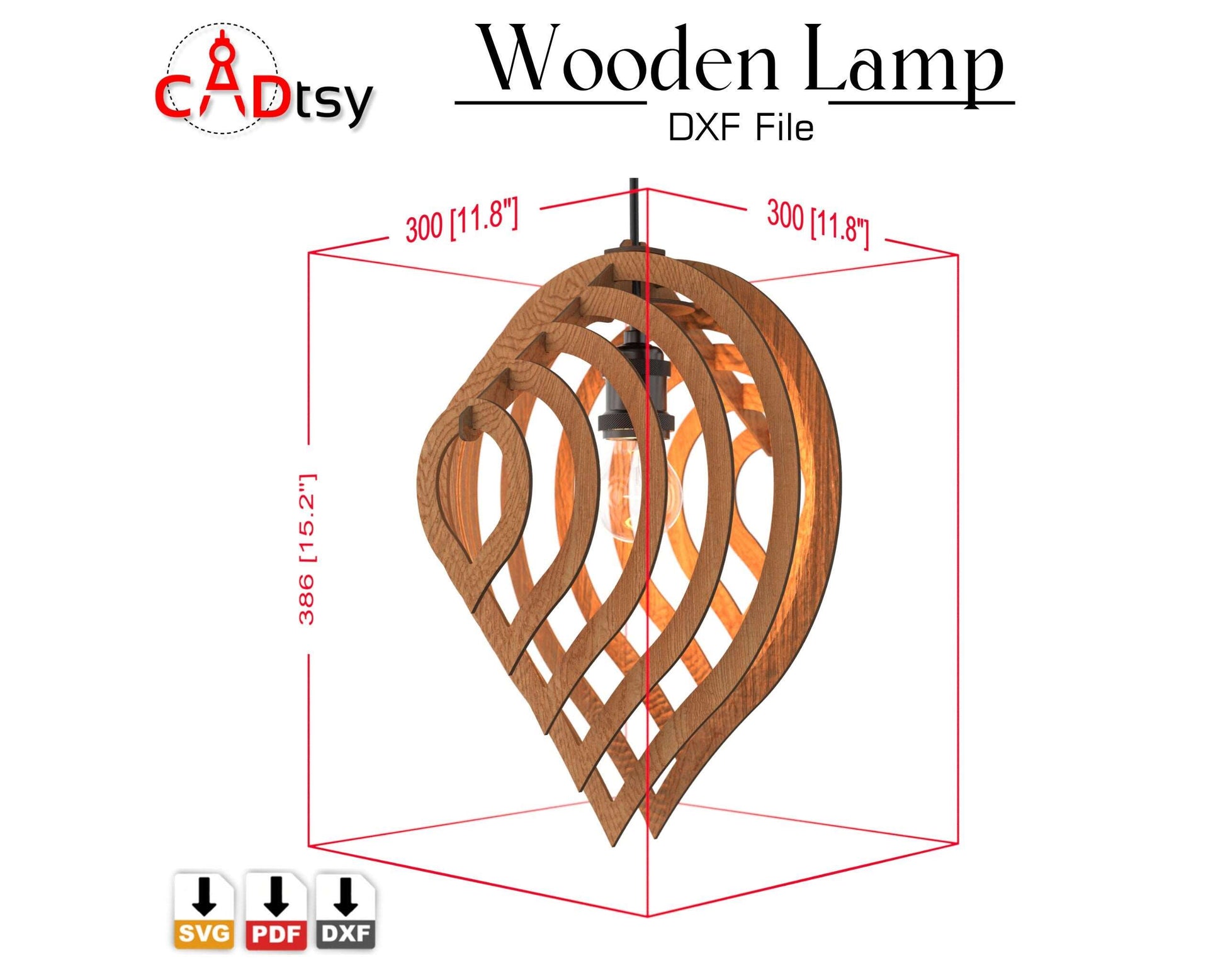 Wooden Lamp Laser Cut File SVG DXF Glowforge Cricut Water Drop Shade CNC Vector Pattern Digital Download