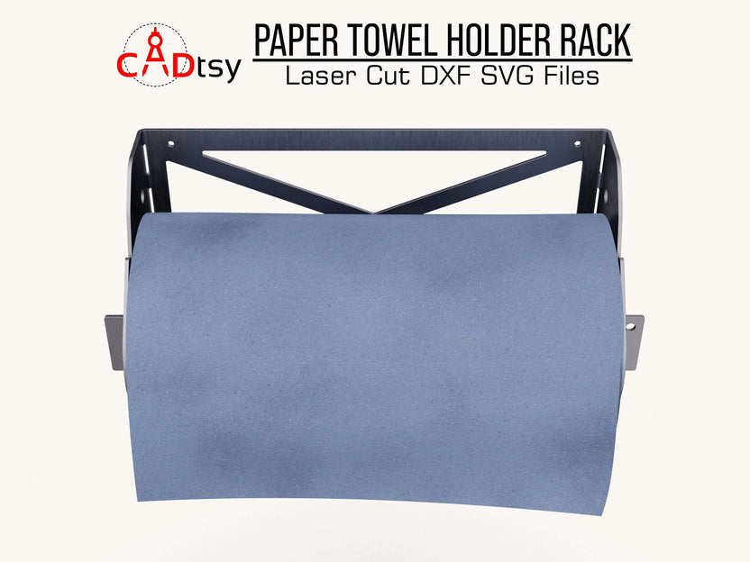 Front view of wall-mounted paper towel holder with blue roll