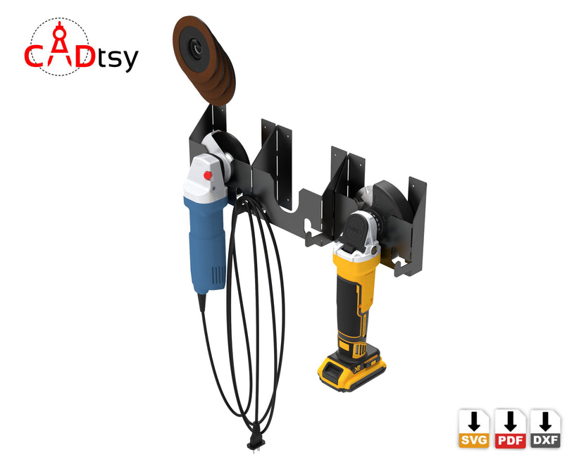 Side view of wall mounted angle grinder hanger