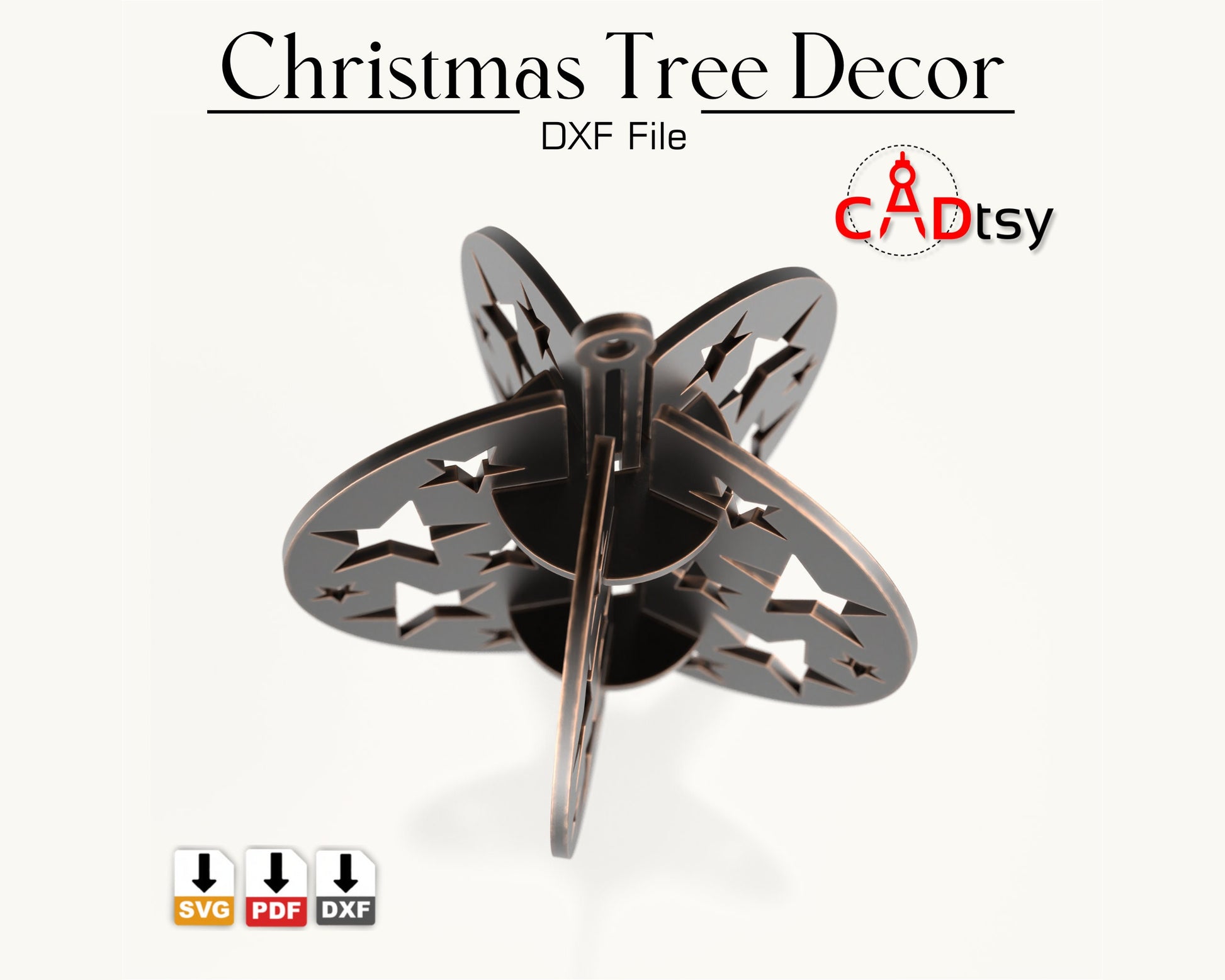 Christmas Tree Decor Ball CNC Laser Cutting DXF / SVG File, Metal Ornament Decoration, Digital Download.