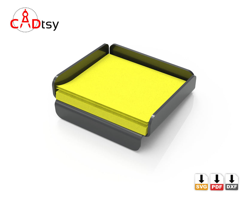 Black sticky note holder filled with yellow notes