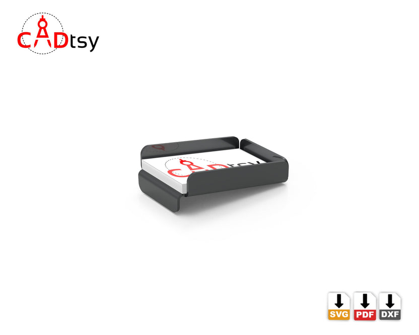 Compact black business card holder shown from front angle