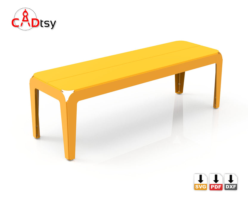 Yellow metal bench render viewed from right front angle