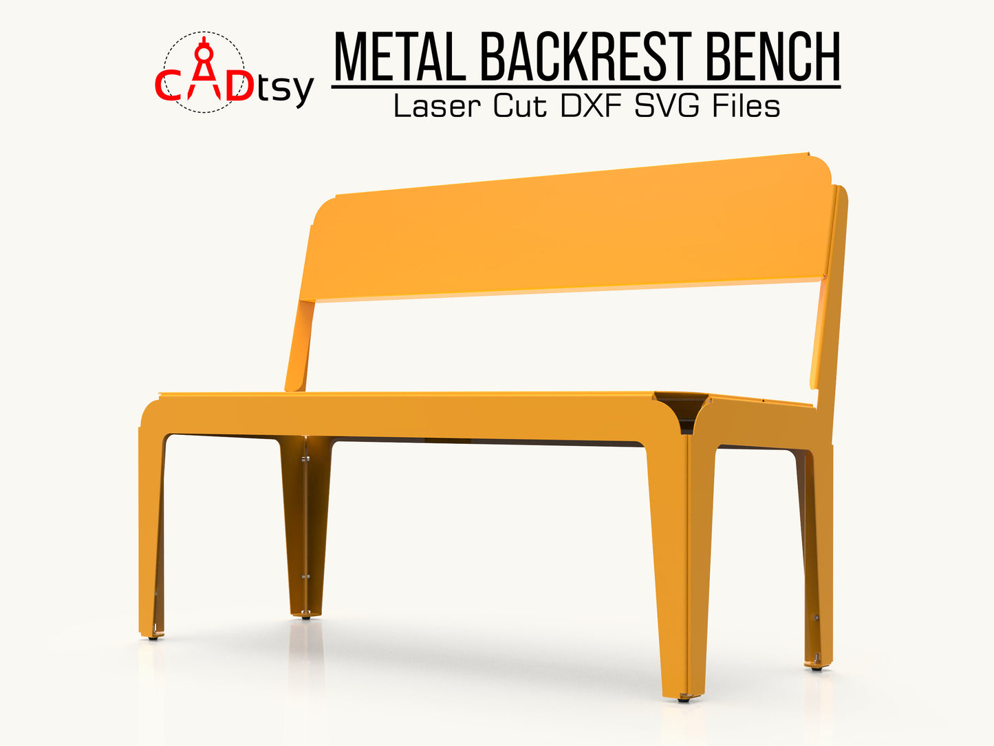 Outdoor metal CNC laser/plasma cut backrest bench in modern style. A heavy-duty design ideal for a patio or garden. Stylish and durable outdoor seating.