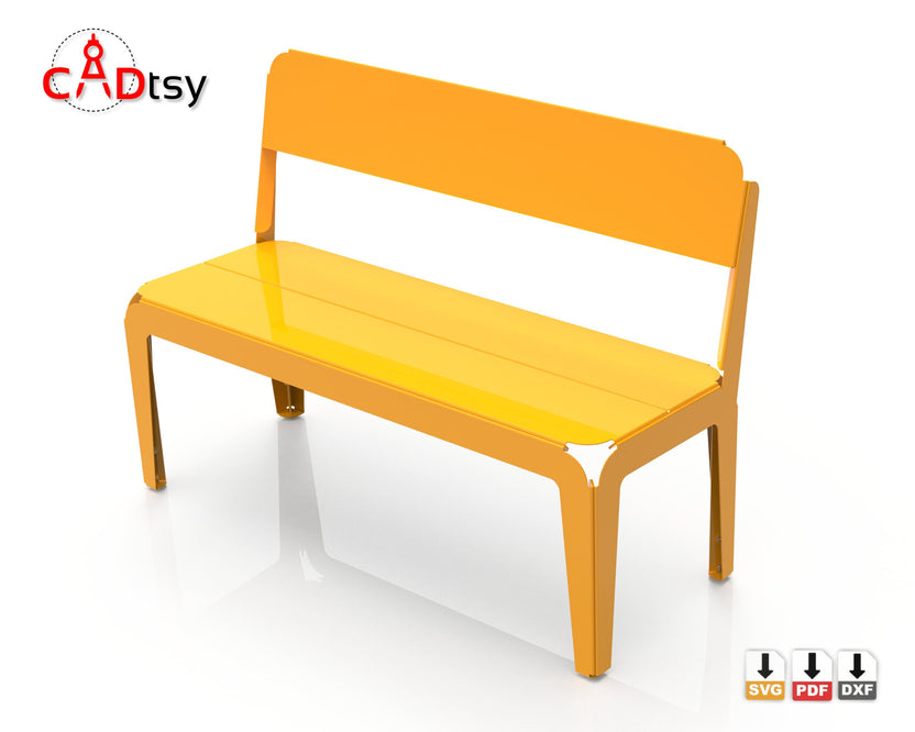 Outdoor metal CNC laser/plasma cut backrest bench in modern style. A heavy-duty design ideal for a patio or garden. Stylish and durable outdoor seating.
