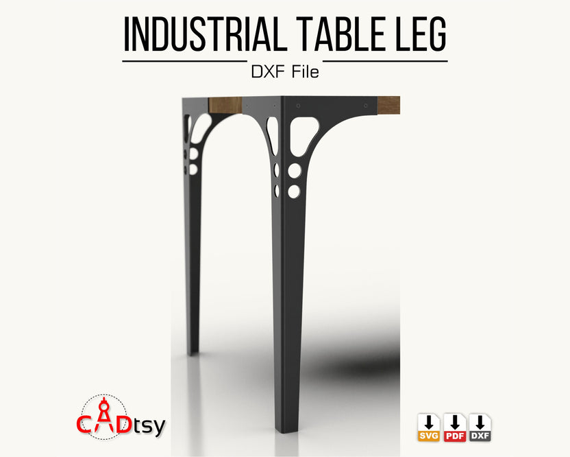 Close view of industrial table leg mounted under tabletop