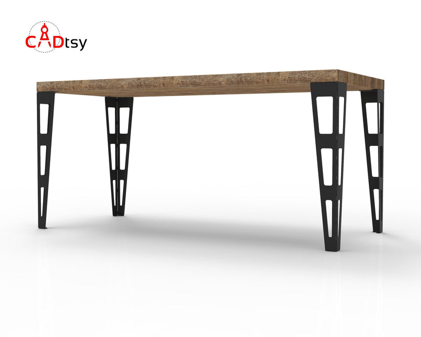 Low front view of slim industrial table legs
