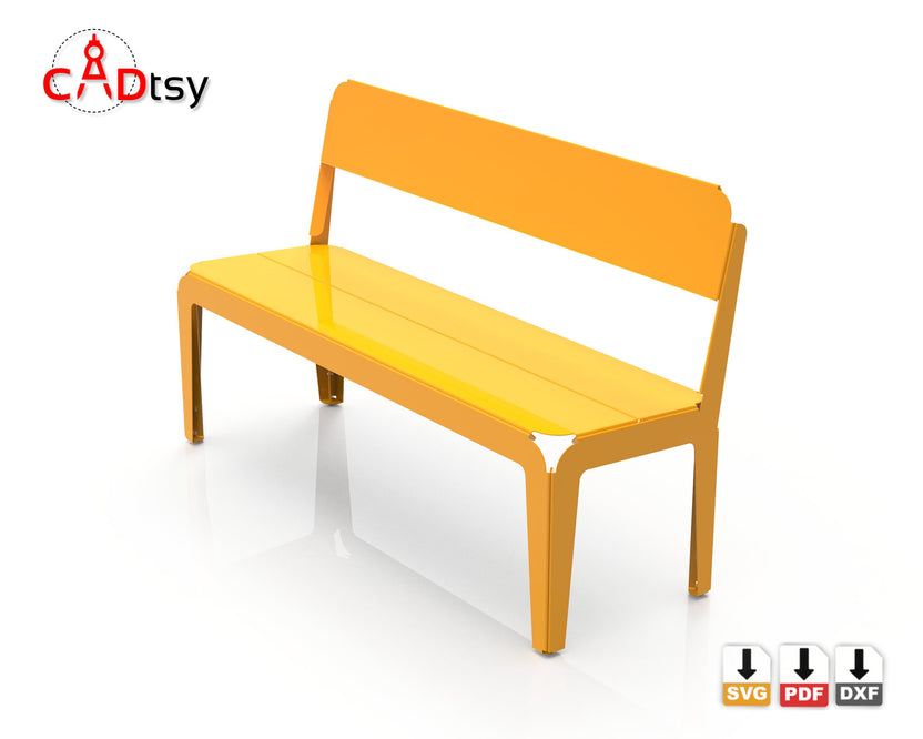High angle view of 1400mm metal bench with backrest