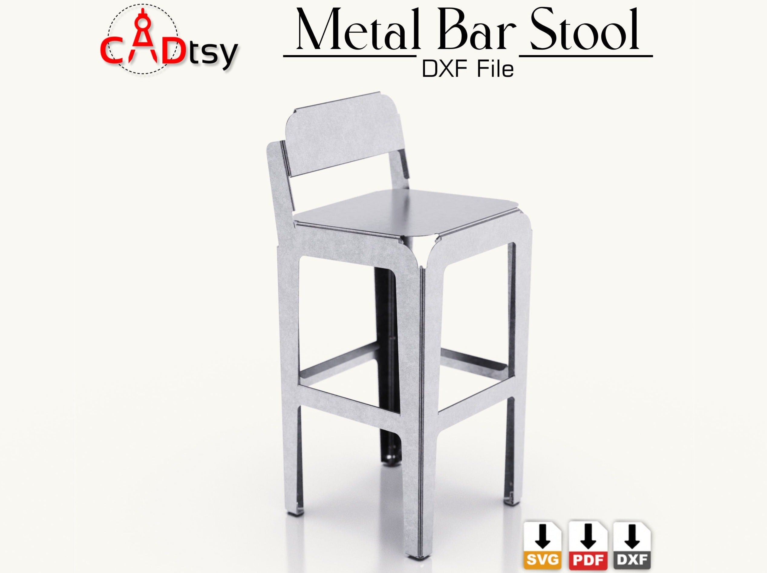 A tall, 30-inch metal bar stool with a backrest, made from a DXF file, shown fully assembled.