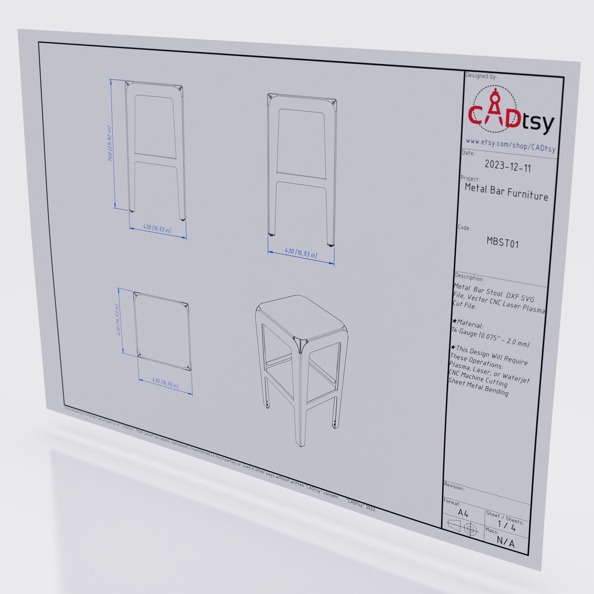 Metal Bar Stool CNC plasma laser DXF SVG Cutting files, building plans, sheet metal bending plans