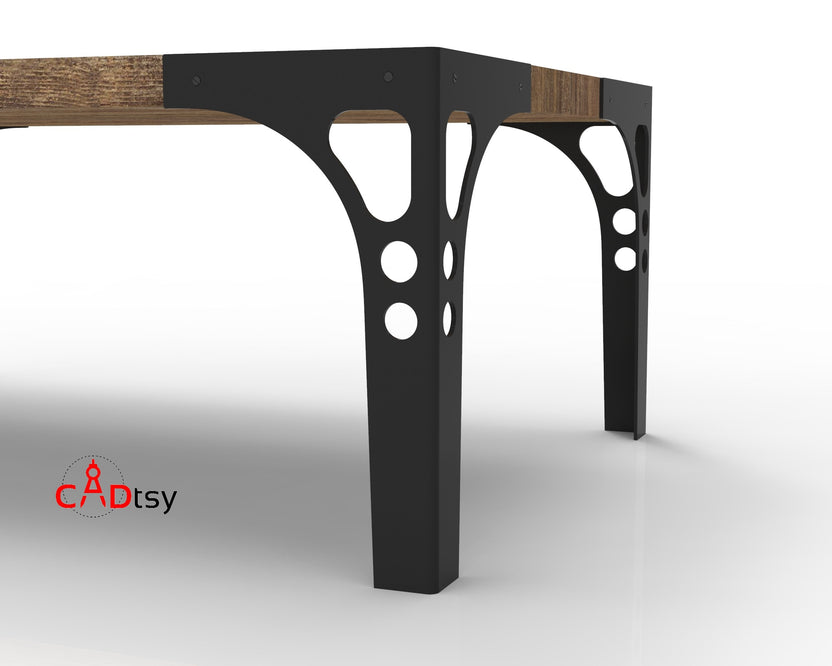 Close-up of coffee table metal leg under tabletop