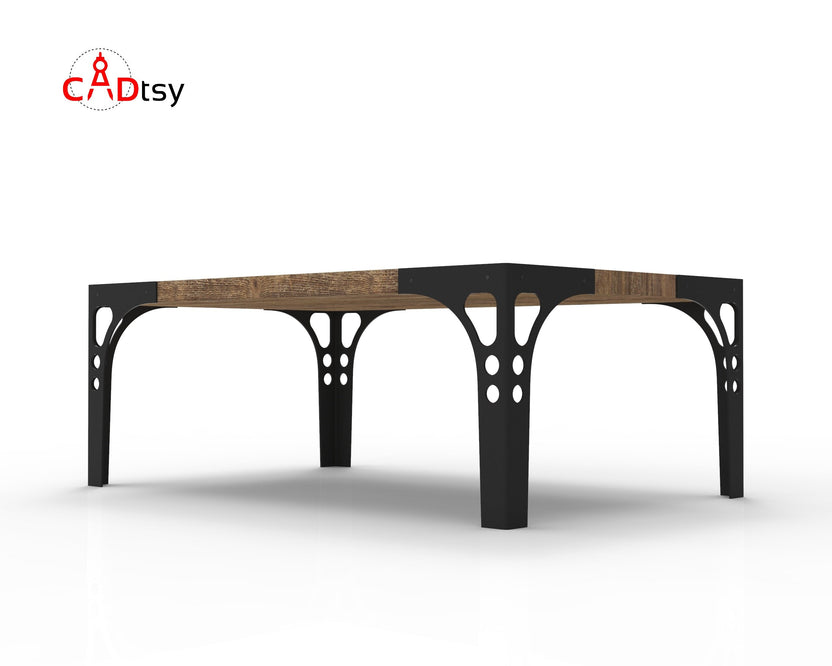Straight side view of coffee table metal leg frame