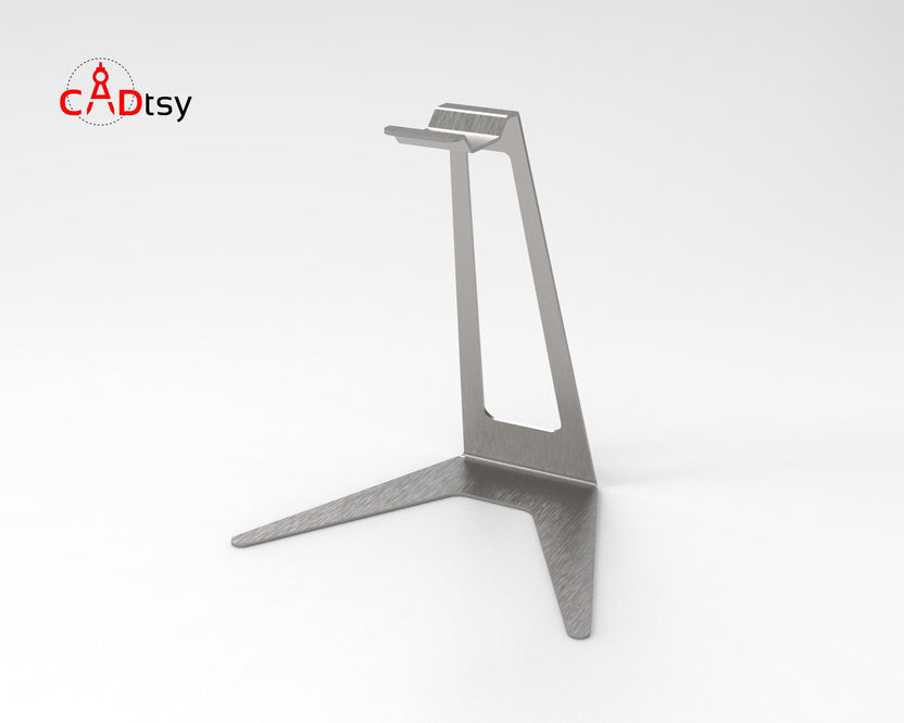 Empty gray metal headphone stand viewed from front
