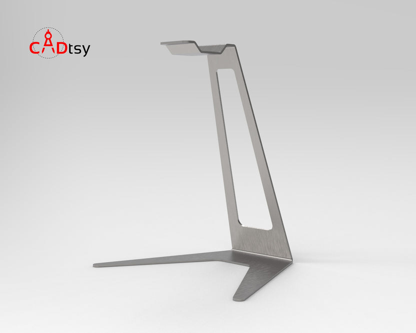 Empty gray headphone stand shown from side profile