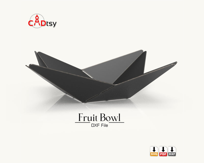 Empty black origami metal fruit bowl side view