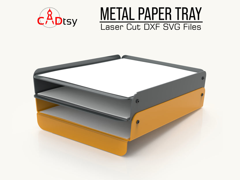 Stackable metal paper tray holding A4 documents