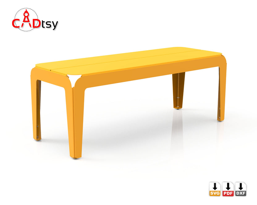 Yellow outdoor metal table render, front three-quarter view
