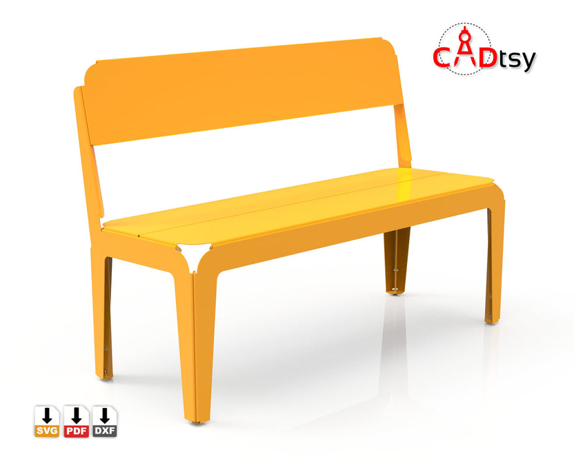 Yellow outdoor bench with backrest, front view