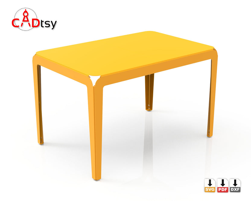 Yellow outdoor table render showing rounded rectangular top