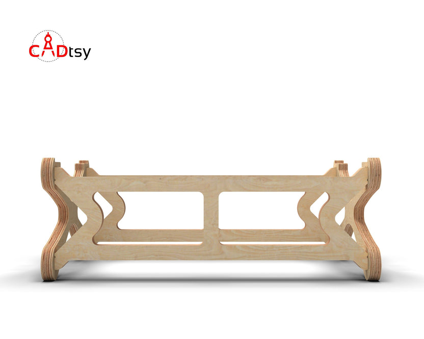 Straight side view of wooden PC tower stand