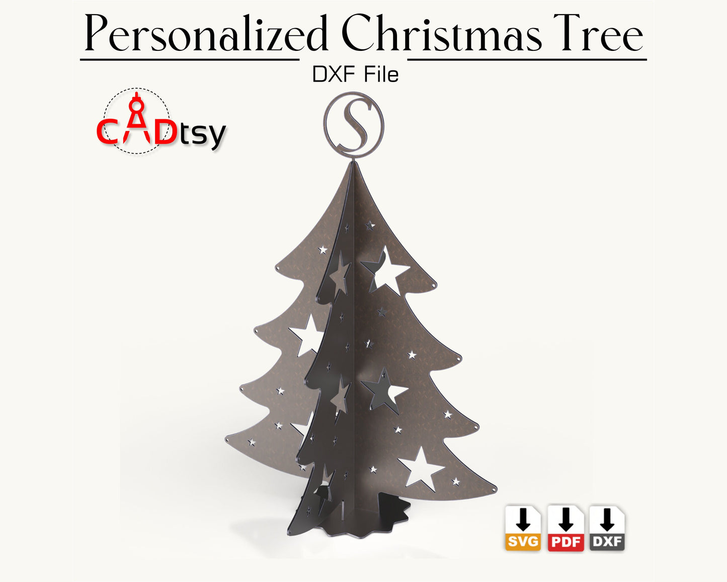 Personalized Christmas Tree CNC Laser Cutting DXF / SVG File, Full Alphabet A-Z, Digital Download.