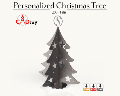 Personalized Christmas Tree CNC Laser Cutting DXF / SVG File, Full Alphabet A-Z, Digital Download.