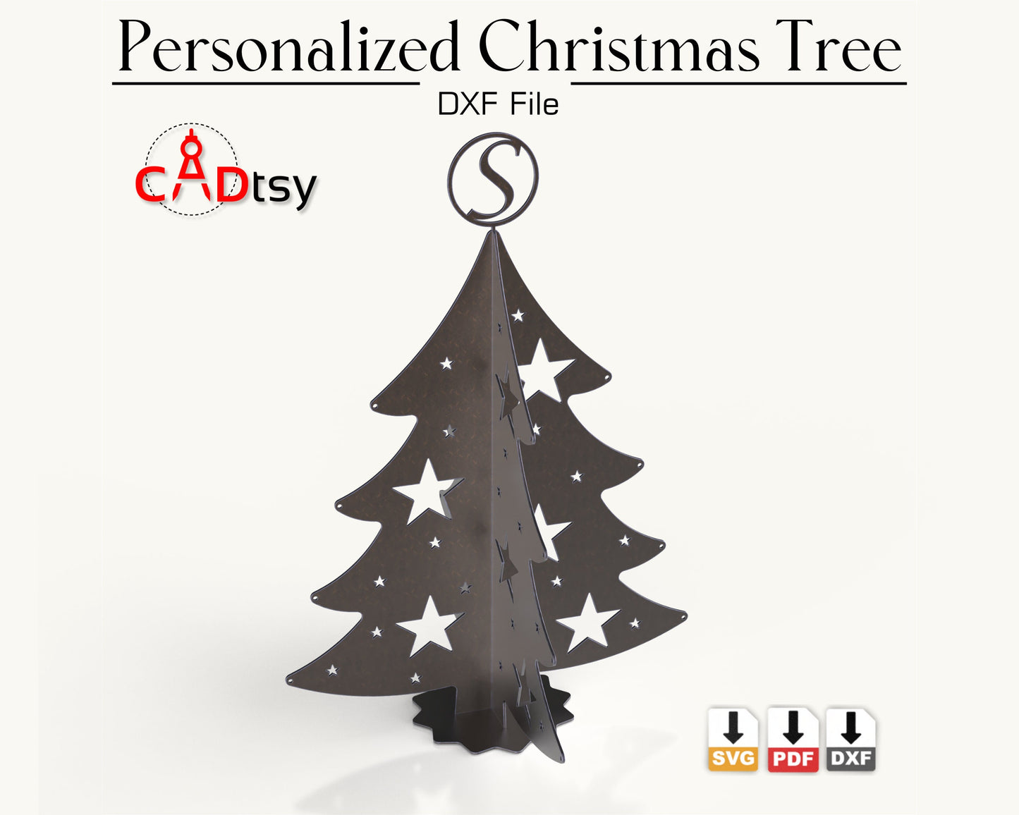 Personalized Christmas Tree CNC Laser Cutting DXF / SVG File, Full Alphabet A-Z, Digital Download.