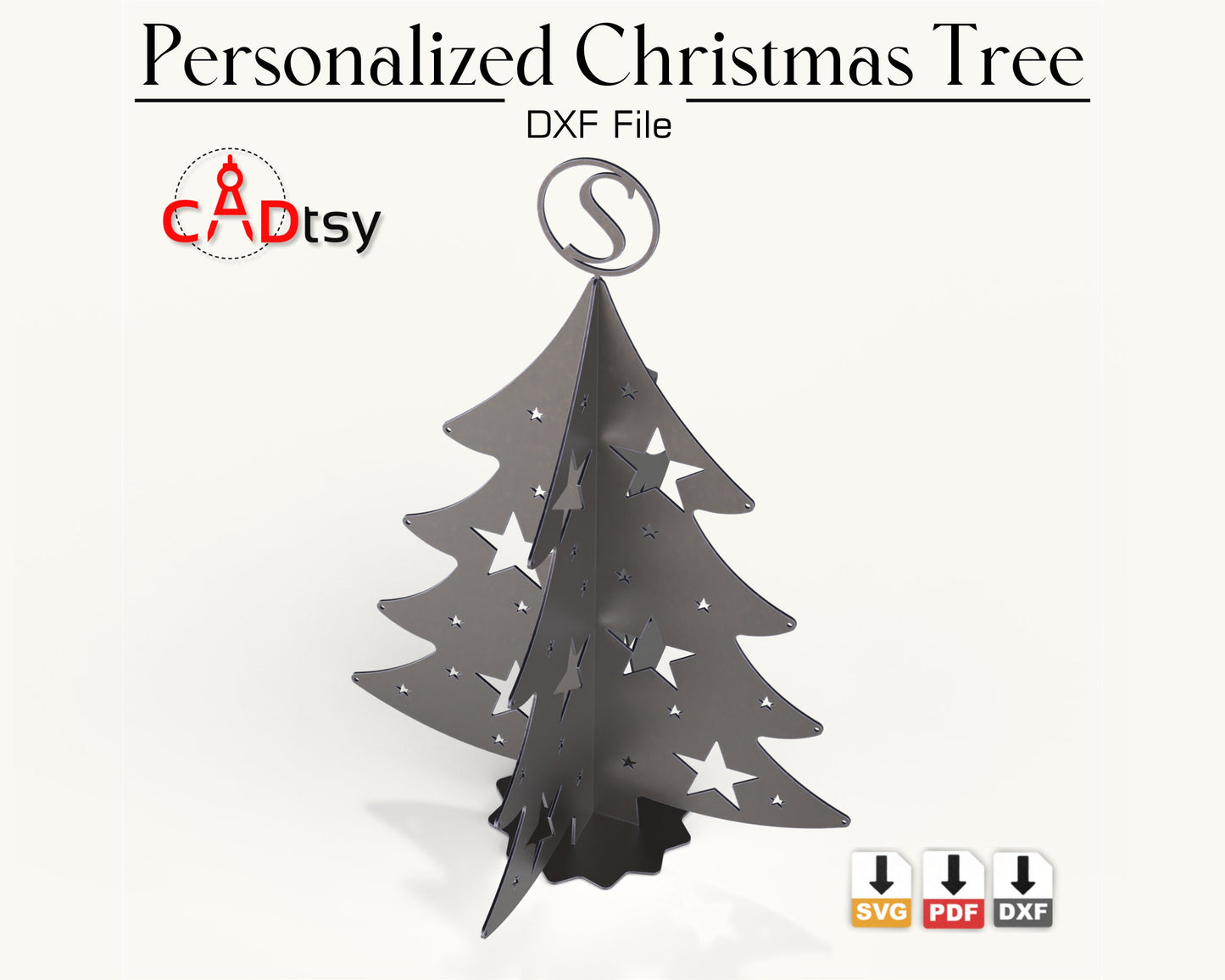 Personalized Christmas Tree CNC Laser Cutting DXF / SVG File, Full Alphabet A-Z, Digital Download.