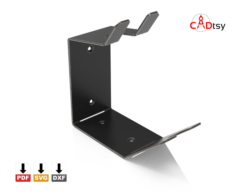 Empty bent steel spray gun holder, front three-quarter view