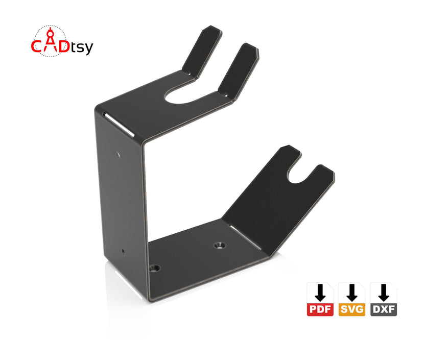 Empty spray gun holder showing upper and lower fork openings