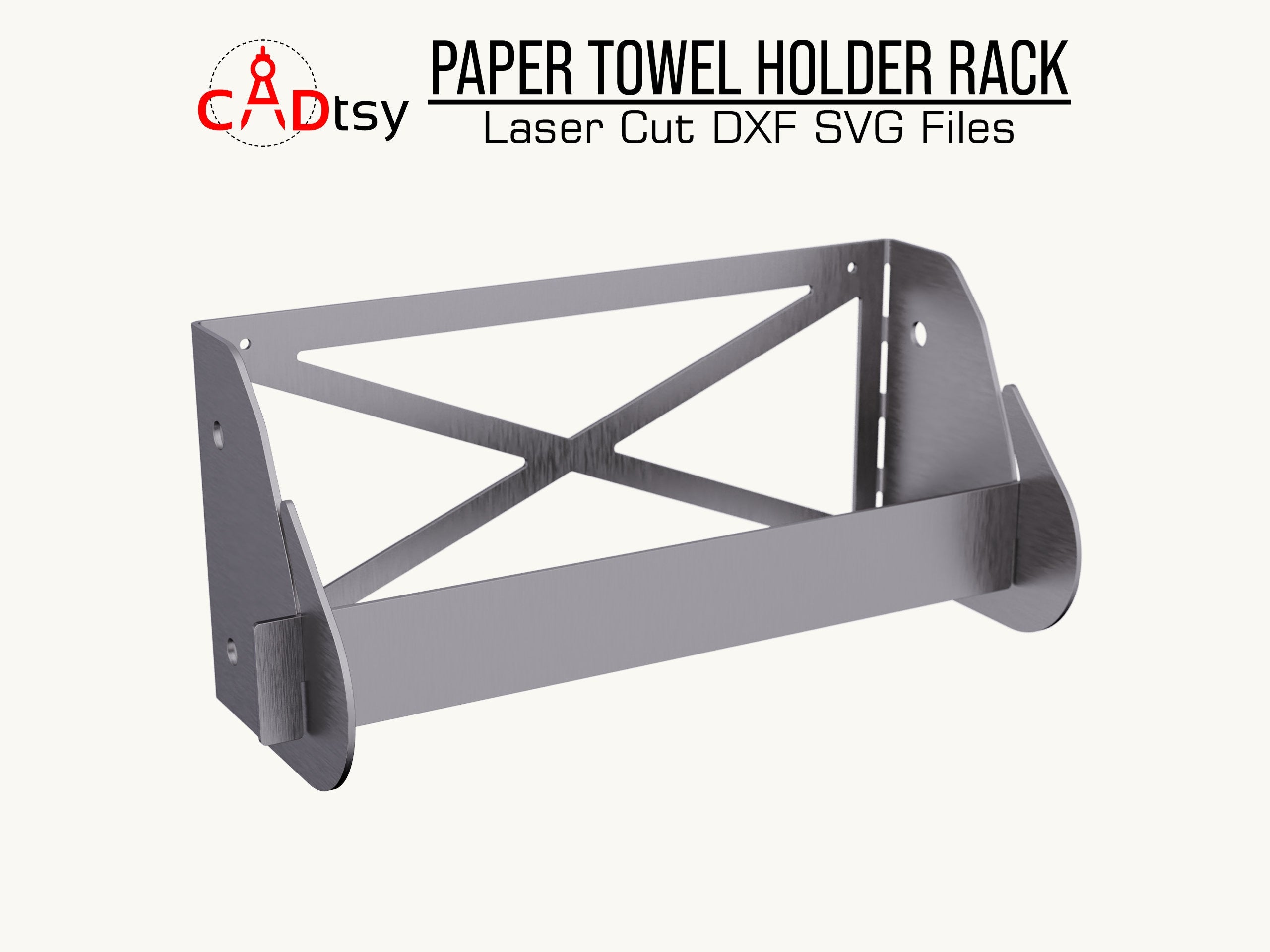 Laser Cut Paper Towel Holder Rack, Wall-Mounted DXF SVG Files for CNC Plasma Cutting, Modern Industrial Kitchen Accessory Design, Workshop and Garage Organizer Digital Download