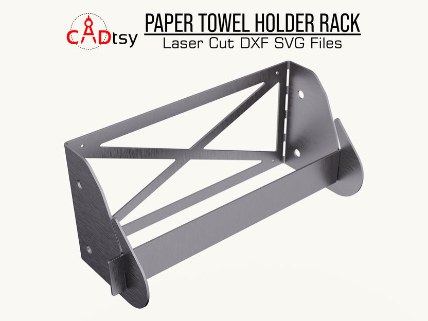 Metal paper towel rack without roll, rear three-quarter view